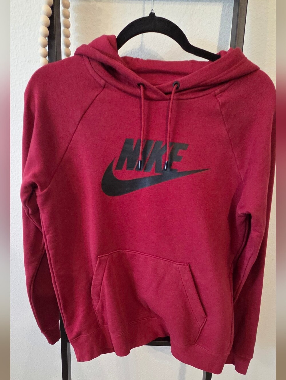 Womans Nike Sportswear Club Fleece Pullover Hoodie Burgundy Red Black Logo